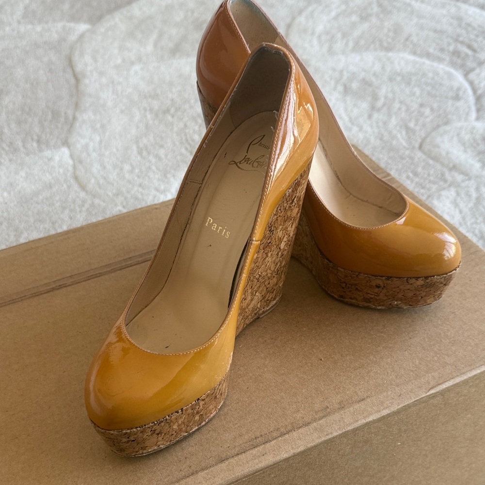 Christian Louboutin Brown and Tan Platform Wedges